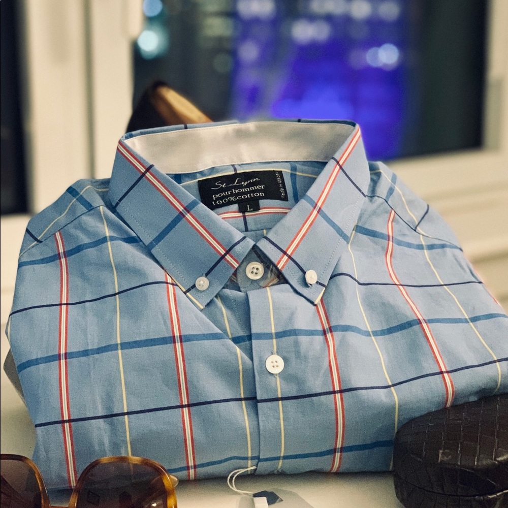 NWT St. Lynn light blue stripe shirt